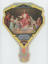 Antique 1930's Religious Cardboard Hand Fan Crawfordsville Indiana Biz Advert picture