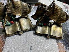 Vintage K&O Co Patriotic Liberty Bell American Flag Bookends Brass Made In USA picture