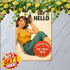 Pinup Maiden Drinking Cola Sign Vintage Pub Tavern Restaurant Metal Plaque 8x12 picture