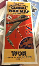 WWII Rand McNally Global War Map Invasion Issue WOR Radio Vintage Folding Map picture