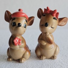 Vtg 50s Anthropomorphic Lefton Kangaroo Couple Salt & Pepper Shakers w/stickers  picture