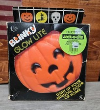 VTG 1991 Blinky Glow Lite Blow Mold Halloween Pumpkin 9” X 7.5” X 2.5” No Light picture