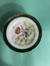 Vintage Dmitrov Porcelain Plates Verbilki RSFSR Green Gold Floral Set USSR picture
