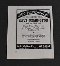 1961 Chicago Cafe Continental Embassy Room Dave Remington 44 E Walton Pl art picture