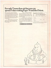 1969 PRINT AD, American Express Visit Expo '70 And The Orient 60's Travel Ad picture