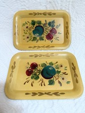 Vintage Hand-Painted Toleware Metal Tray Set with Floral Design Shabby Chic picture