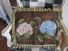 GORGEOUS Aubusson style Needlepoint Pillow cover Blue & Pink Hydrangeas NWOT picture