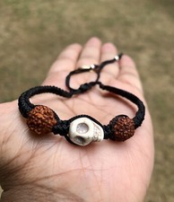 2 X Natural RUDRAKSHA Rudraksh+ Nar Mund+ 925 Silver Kali Bracelet Adjustable picture