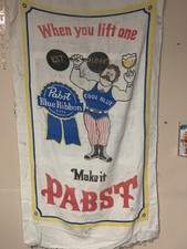 VINTAGE PABST BLUE RIBBON COLLECTIBLE LOT. BEACH TOWELL, GLASS & BOTTLE OPENER. picture