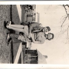 c1940s WWII Army Soldier Holding Cute Woman Lap Snapshot Photo 6