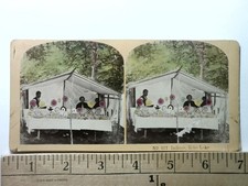 Indians Pottery Sellers Echo Lake NH Stereoview Card 2-Sided c1870s Hand-Colored picture