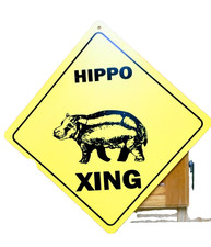 Funny Hippo Crossing Sign - Unique Wildlife Lover Gift - Animal Xing Wall Decor picture