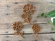 Set of 3 Vintage Decorative Wooden Flower Wall Hangings picture