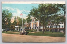 Berkshire Inn Great Barrington MA Postcard 1933 Vintage Car American Flag picture