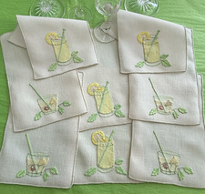 Vintage Cocktail Napkins Madeira Embroidered GARNISHED DRINKS Set 8 picture