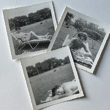 Vintage B&W Snapshot Photograph Beautiful Young Woman Laying In Sun Lot Of 3 picture