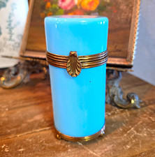 Antique/Vintage French Blue Opaline Box with Brass Mounts, Shell Motif, Footed picture