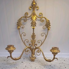 Vtg Italian Toleware Gold Gilt Wall Candleholder Sconce Hollywood Regency  picture