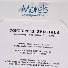 Vintage 1994 Morels A Michigan Bistro Restaurant Menu Bingham Farms Southfield picture