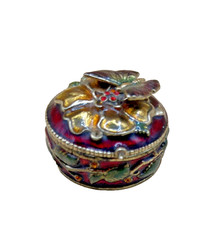 Monet Butterfly Pill Trinket Box Pansy Flower Red Enamel & Rhinestone picture