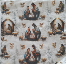 2 individual Paper Decoupage NAPKINS - RELIGIOUS BABY JESUS BIRTH 1 MOTIF picture