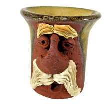 Studio Art Pottery SHOT GLASS toothpick / match holder Funny Mustache Man Face picture