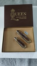 Queen Cutlery 1977 Master Cutler Collection Brown Jig Bone Sm.&LG Trappers MIB picture