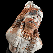 Comanche Pottery Texas Sitting Bull Bust Lakota Tribal Chief Bust  Weighs 34lbs picture
