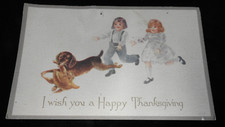 Vtg Early 1900's Postcard - Happy Thanksgiving Kids Running - RPPC - Holton KS picture