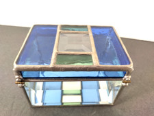 Lori Levinson Colored Glass Keepsake Trinket Box Hinged Metal Trim 1980s Vintage picture