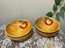 4 Vintage Apple Hand Painted Wooden Salad Bowls picture
