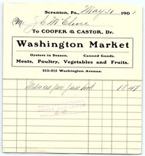 Scranton, PA Washington Market billhead, c. 1900s picture
