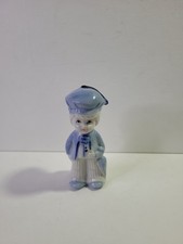 Vintage Delft Blue White Porcelain Dutch Boy with Umbrella Figurine 4