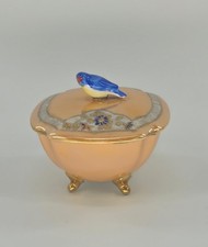 Vintage Noritake Japan Lusterware Trinket Powder Box Blue Bird Hand Painted Gold picture