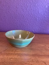 Vintage Frankoma Pottery 6.25 Inch Diameter Green/Gold Bowl 5 XL picture