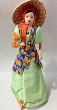 Vintage 12” Cloth Folk Doll Painted Face Woven Hat Mid Century Souvenir picture