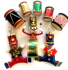 VTG 1950s Japan Christmas Ornament LOT of 8 Felt Beaded Drum Majors & Drums MCM picture