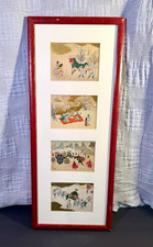 Vintage Japanese Woodblock Print Set Framed 4 Scenes Gold Leaf Matsuri Aoi Festi picture