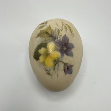 Vintage Hand Painted Ceramic Bisque Floral Collector Egg Figurine Matte Finish picture