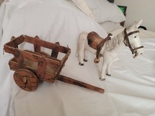 Vntg Handmade Wood Horse & Wagon Unmarked Horse 11 1/2×14