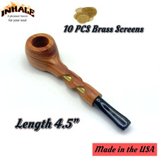 Inhale®️ Random US MADE Wood Tobacco Smoking Pipe w solid brass tube / Screen picture