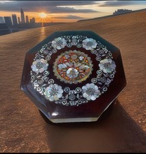 Vintage Lacquered Wooden Box Octagonal Inlaid Mother of Pearl ‘Sweet Meat’ Set picture