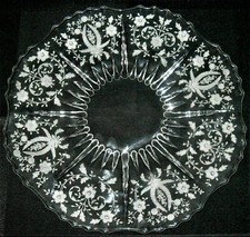  Antique Vintage Chantilly Lace Glass Platter Plate HUGE Etched Wedding Gift 40s picture
