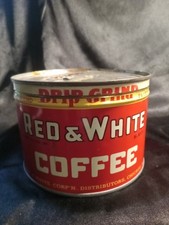 VINTAGE  RED & WHITE  KEYWIND COFFEE TIN Nice GRAPHICS picture