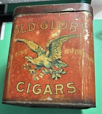 Vintage Early 1900's Old Glory Cigars Tobacco Tin Humidor Canister picture