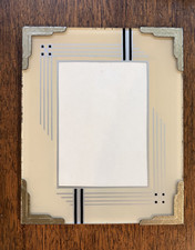 Antique Art Deco Reverse Painted Small Glass Picture Frame w/ Metal Corners VTG picture