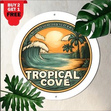 Bahamas Tropical Island Travel Round Metal Sign Beach House Ocean Tin Plaque picture