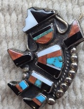 Early Vintage Zuni Sterling Silver Inlay Rainbow Man Brooch picture