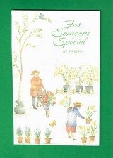 unused vtg 1960s For Someone Special AT EASTER Card Man Woman Garden Flowers Pot picture