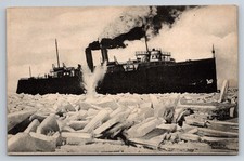 MARQUETTE & BESSEMER No. 2 Steamer Breaking Ice Ashtabula Harbor Postcard picture